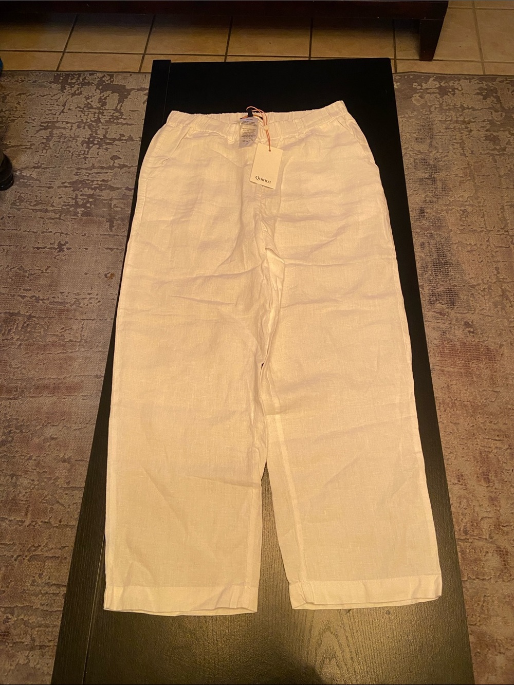 Quince White Womens Linen Drawstring Chinos